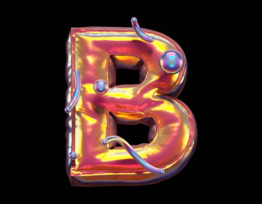 Altın soyut alfabe. B harfi. 3d oluşturma