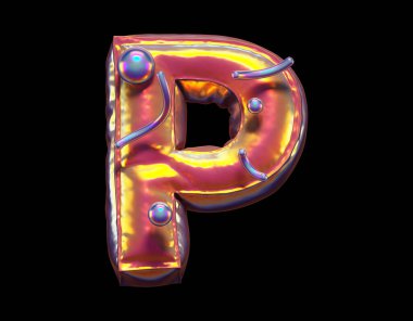 Altın soyut alfabe. P harfi 3d oluşturma