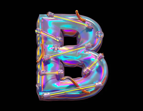 Futuristic Holographic Font Ultraviolet Yellow Neon Letter Rendering — Stock Photo, Image