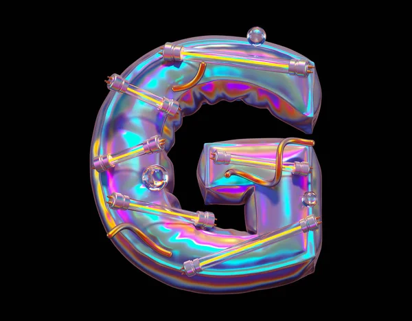 Futuristisch Holografisch Lettertype Ultraviolet Geel Neon Brief Weergave — Stockfoto
