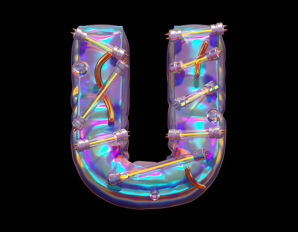 Futuristisch Holografisch Lettertype Ultraviolet Geel Neon Brief Destructie — Stockfoto