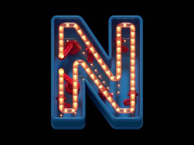 Soyut alfabe. Işıklı N harfi. 3d oluşturma