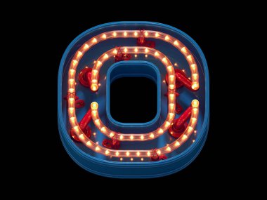 Soyut alfabe. Işıklı O harfi. 3d oluşturma