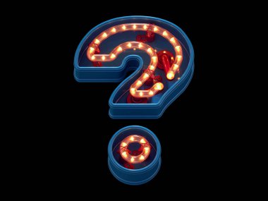 Işıklı soru işareti. 3d oluşturma