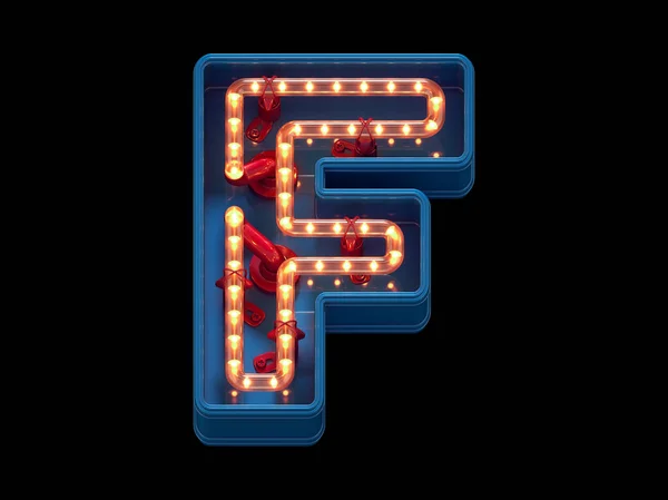 摘要字母表有灯光的字母F 3D渲染 — 图库照片