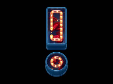 Işıklı ünlem işareti. 3d oluşturma