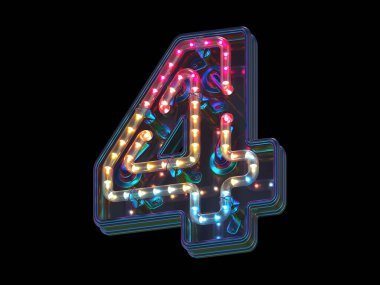 Yanıp sönen yazı tipinin 3 boyutlu rengarenk 4 numaralı tasarımı