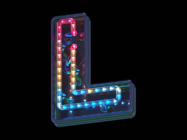 Kırpılmış yazı tipi. Renkli ışık. L harfi 3d oluşturma