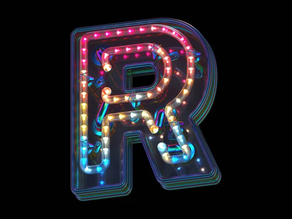 带彩灯的抽象3D渲染字体设计中的R — 图库照片