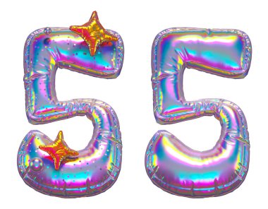 Beyaz arkaplanda izole edilmiş balon holografik yazı tipi dizaynında 5 numara 