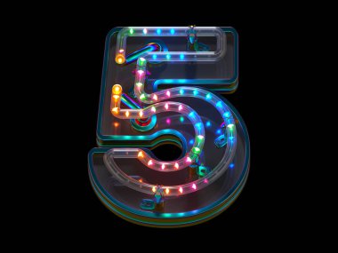 Soyut 3d rengarenk ışıklı yazı tipi tasarımında 5 numara