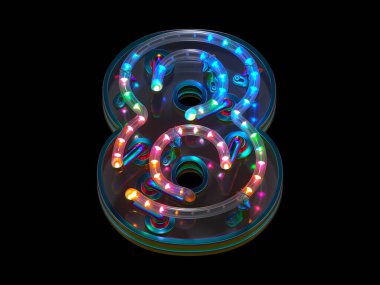 Soyut 3d rengarenk ışıklı yazı tipi tasarımında 8 numara