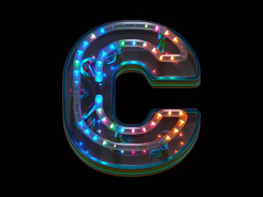 C harfi soyut 3d rengarenk ışıklı yazı tipi tasarımı