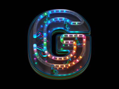 Soyut 3d rengarenk öncü ışıkları olan G harfi yazı tipi tasarımı