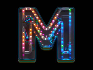 Soyut 3d rengarenk öncü ışıklarla yazı tipi tasarımında M harfi