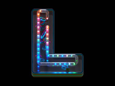 Soyut 3 boyutlu L harfi rengarenk ışıklı yazı tipi tasarımı