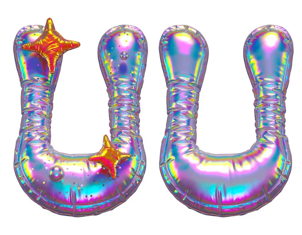 Beyaz Arkaplanda Izole Edilmiş Balon Holografik Yazı Tipi Dizaynı Harfleri — Stok fotoğraf