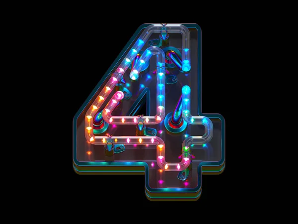 Numero Astratto Rendering Font Design Con Luci Led Colorate — Foto Stock