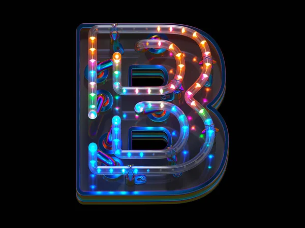 カラフルなLedライト付き抽象的な3Dレンダリングフォントデザインの文字B — ストック写真