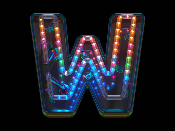 带彩灯的抽象3D渲染字体设计中的W字母 — 图库照片