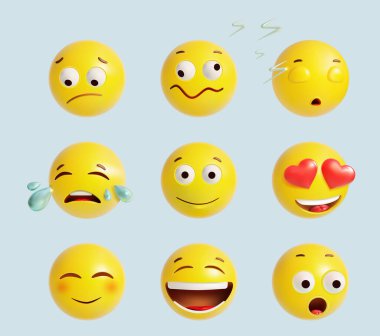 Gerçekçi Detaylı Plastiksi Emoji İşaret Seti. Vektör