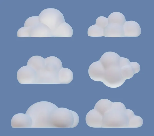 Realista detalhou 3d Plasticine céu Nuvens Set. Vetor — Vetor de Stock