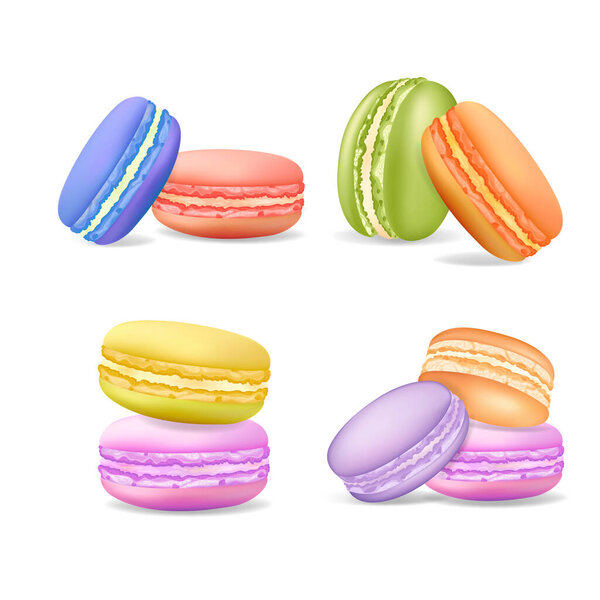 Realistic Detailed 3d Different Taste Macaroons Set. Vector