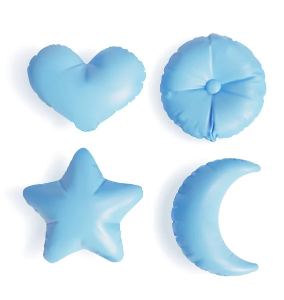 Oreillers bleus 3d détaillés réalistes de forme différente. Vecteur — Image vectorielle