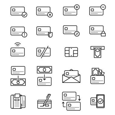 Kredi kartı simgesi siyah ince çizgi simgesi. Vektör