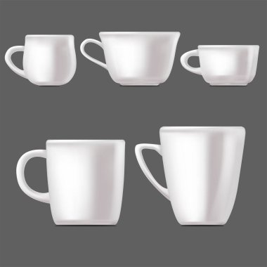 Gerçekçi Detaylı 3d Farklı Beyaz Kupa Seti. Vektör