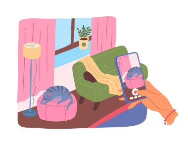 Çizgi film Rengi Akıllı Telefon Kedi Kavramı. Vektör