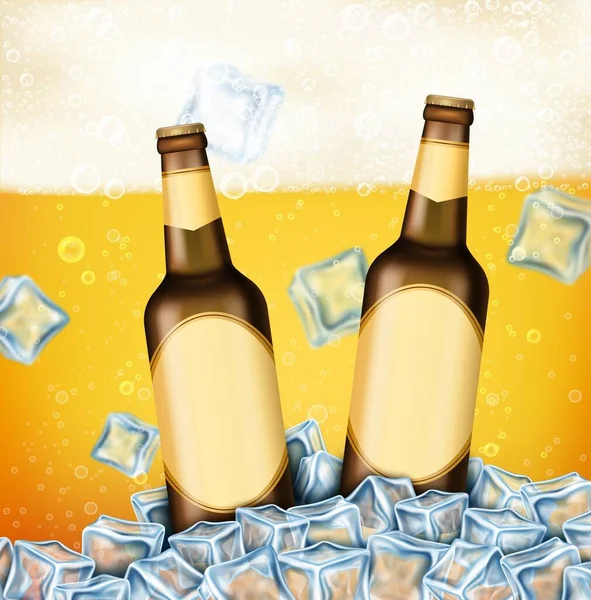 Realistic Detailed 3d Brown Glass Beer Bottle Bottle Bds Concner Poster Card. Вектор — стоковый вектор