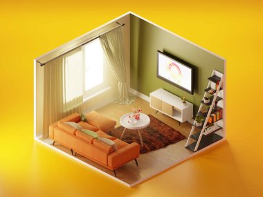 İçerideki Oda Konsept 3d Isometric Görünüm Biçimi