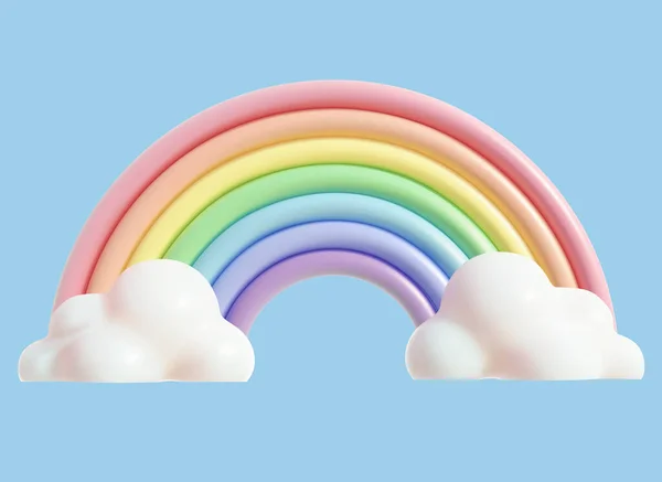 3D Rainbow με σύννεφα στυλ κινουμένων σχεδίων. Διάνυσμα — Διανυσματικό Αρχείο