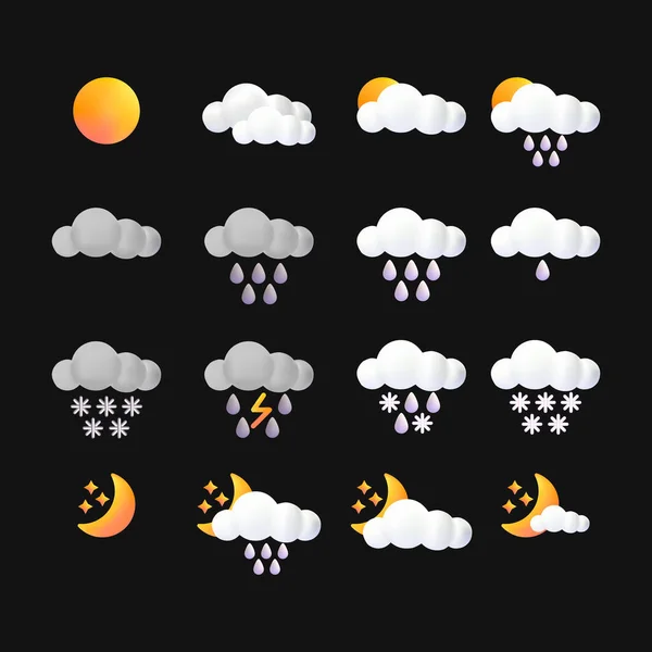 3d Cute Weather Forecast Set Cartoon Style. Vector — Stock Vector