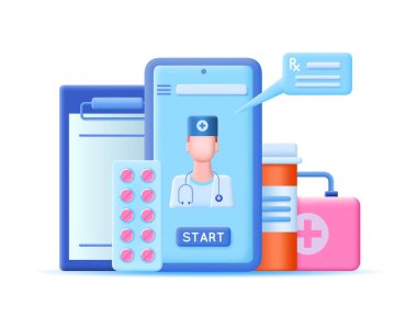 3d Concept Online Consultation with Doctor Plasticine Cartoon Style. Vektör