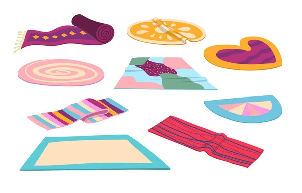 Diferente conjunto de iconos de alfombra de color de dibujos animados. Vector — Archivo Imágenes Vectoriales
