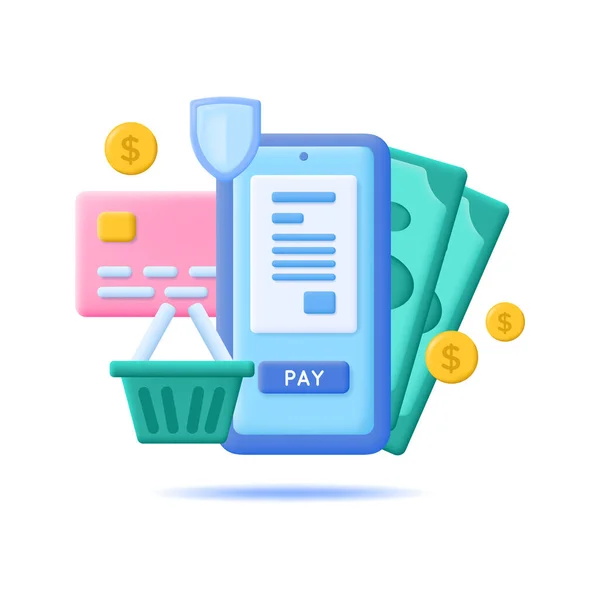 3d conceito de processamento de pagamento Plasticine Cartoon Style. Vetor — Vetor de Stock