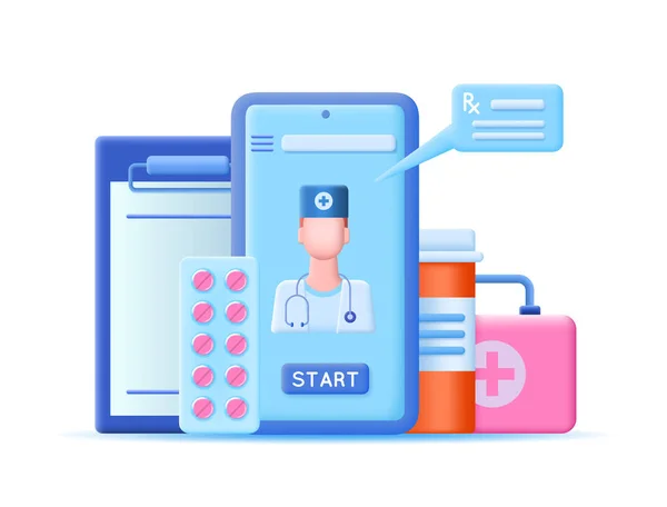 3d Concept Online Consultation with Doctor Plasticine Cartoon Style. Vector — Vector de stock