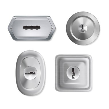 Gerçekçi Ayrıntılı 3d Farklı Anahtar Deliği Şablonları Ayarlandı. Vektör