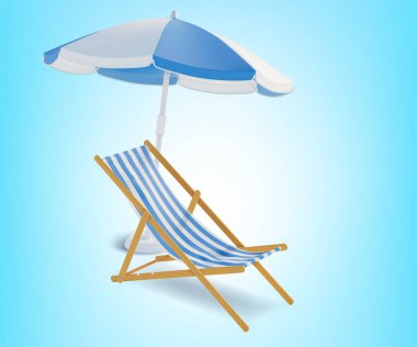 Realistic Detailed 3d Beach Chair and Umbrella Set. Vector