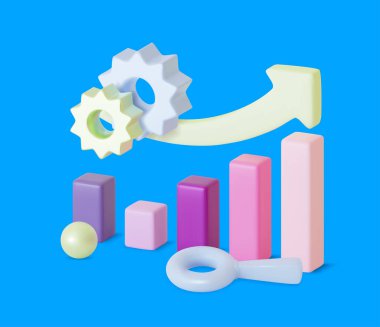3d Graph Arrow Plasticine Cartoon Style. Vector
