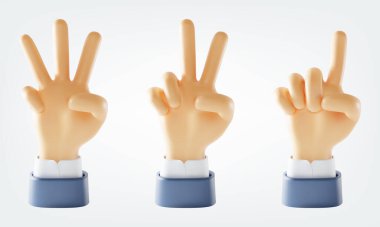 3d Different Hands Counting One Two Three Set Plasticine Cartoon Style. Vector