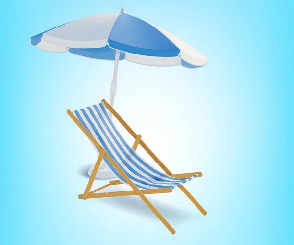 Realistic Detailed 3d Beach Chair and Umbrella Set. Vector —  Vetores de Stock