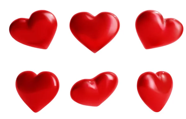 3d Different Red Valentine Hearts Set Plasticine Cartoon Style. Vector — Vector de stock