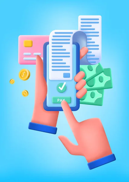 3D Smart Phone Paying Concept Πλαστικό Cartoon Style. Διάνυσμα — Διανυσματικό Αρχείο