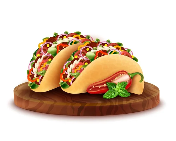 Realistisk detaljerad 3d Taco mexikansk mat. Vektor — Stock vektor