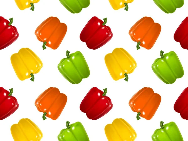 Realistisk Detaljerad 3d färg Bell Peppers sömlös mönster bakgrund. Vektor — Stock vektor