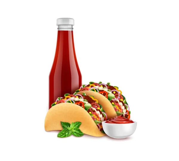 Rincian Realistik 3d Taco Makanan Meksiko. Vektor - Stok Vektor