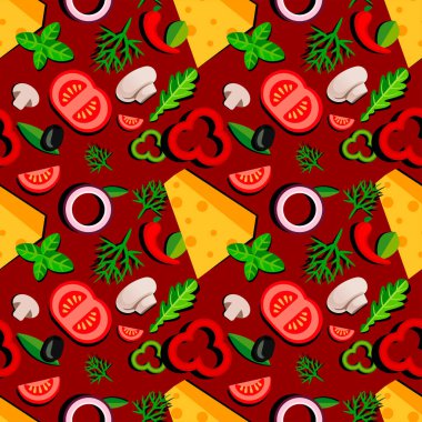 Çizgi film Rengi İçindekiler Pizzasız Desenli Arkaplan. Vektör